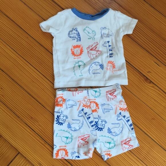 The Children's Place Two Piece Short-Sleeve Shorts Dinosaur PJS 0-3 Months - Picture 5 of 5